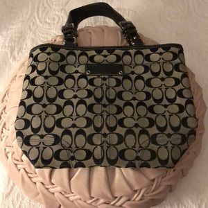 Black Coach bag with leather straps, 13.5x10.